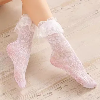 Sexy Čipka Lolita Ponožky Ženy Lete Prehrabať Oka Ponožky Naberaný Úplnej Sieťovina Šalát Kvetinový Transparentné Dámy Šaty Členok Ponožka