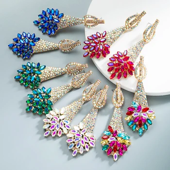 Elegantné Multi Color Crystal Visieť Náušnice pre Ženu Vintage Iskrivý Drahokamu Vyhlásenie Drop Náušnice Dievčatá Strana Ucho Šperky