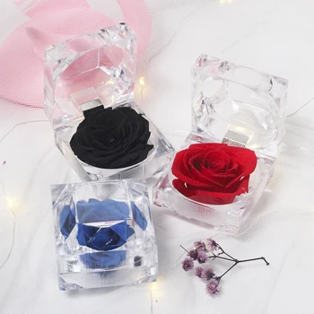 4cm malý darček konzervované dúha farebná ruža,čerstvý prírodný kvet,roztomilý darček,Akryl krúžok box na svadbu