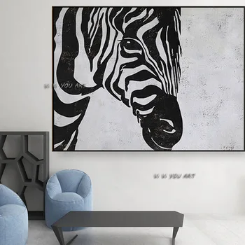Ručne Maľované Abstraktnú Olejomaľbu Minimalistický Black White Horse Obraz Na Plátno Na Stenu Umenia Pre Obývacia Izba Domova Bez Rámu