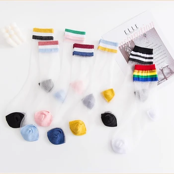 Nové Letné Candy Farby Dúhy Prekladané Harajuku Crystal Hodváb Ponožky Kvalitné Módne Retro Bežné Ženy Ponožky