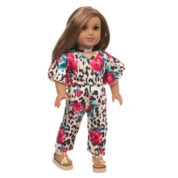 2021 Nové Módne Veľké kvetinové jumpsuit vhodné pre Americké Dievča Bábiku Šaty, 18-palcové Bábiku , Vianočné Dievča, Darček(iba predávať oblečenie)