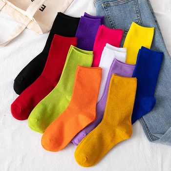 Čistá Farba Jednoduché Dámske Farebné Pevné Ponožky Dievčatá Candy Farebné 1 Pár Ponožiek na Jar a na Jeseň Bavlnené Ponožky Pure Color Žena Sox