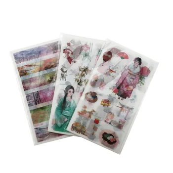 6 Hárky/balík Dekoratívne Samolepky Cestovný Denník Washi Papierové Nálepky Starovekej Čínskej Japonské Dievčatá Krajiny vzor Nálepky