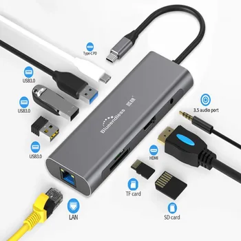 USB C Hub Typ C 3.1 9 V 1 Hub Adaptér Dokovacej Stanice S 4K HDMI/Ethernet/SD&TF Card Reader/Audio Pre Mac a Typ C Notebooky