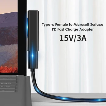 15V/3A, USB, C Ženské PD Rýchle Nabíjanie Konektor Converter pre Microsoft Surface Pro 3 4 5 6 Ísť Povrchu Knihy 1 2 3 Typ C Napájací Adaptér