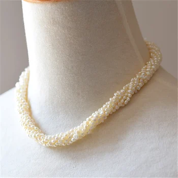 7rows sladkovodné perlou biela barokový 4-5mm náhrdelník 18-palcové FPPJ veľkoobchod korálky prírody