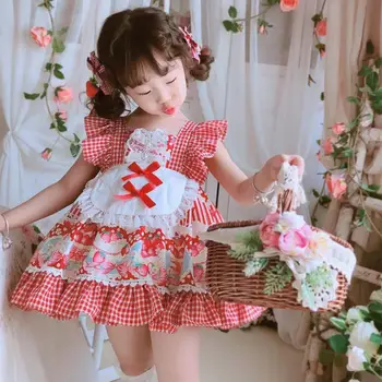 Deti španielsky Boutique Šaty pre Dievčatká Turecko, Vintage Štýl Strawberry Girl Šaty Dieťa Narodeniny Lolita plesové Šaty