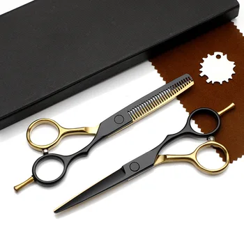 5.5-palcový profesionálne kadernícke nožnice čierne zlato účes nožnice pre domácnosť vyhovovali účes nožnice tenké nastaviť vlasy nástroje