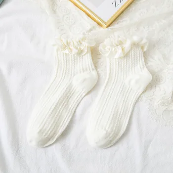 1pair Ženy, Dievčatá Sladké Čipky Krátke Ponožky Japonský Lolita kawaii Harajuku Štýl Naberaný Prehrabať Krásne Biele Členkové Ponožky