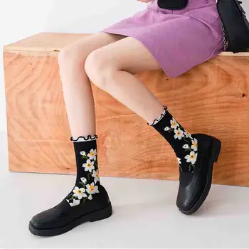 Kórejský Kvetinový Ponožky Ženy Módne Sladké Harajuku Rozstrapatené Uprostred Trubice Ponožky Dievčatá Bežné Priedušná Roztomilý Krásne Bavlnené Ponožky