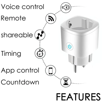 16A WIFI Smart Plug Power Monitor EÚ Plug Ovládanie Smart Časovač Bezdrôtový elektrická Zásuvka, Ovládanie Hlasom Alexa Prepínač Príslušenstvo