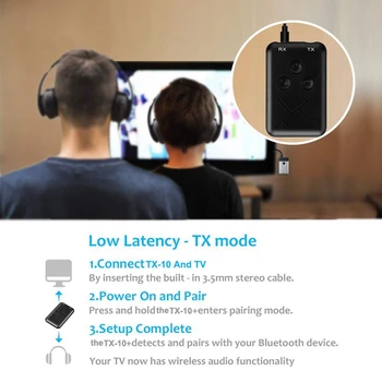 2 v 1, Bezdrôtová 5.0 Vysielač, Prijímač Audio Stereo Hudby TX-10 Bluetooth Adaptér pre TV Auto Reproduktorov Hudba