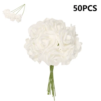 50pcs/set Rose Biele Kytice Pivónia Umelé Kvety, Bud Nevesta Svadobné Domáce Dekorácie Falošné Kvety Faux