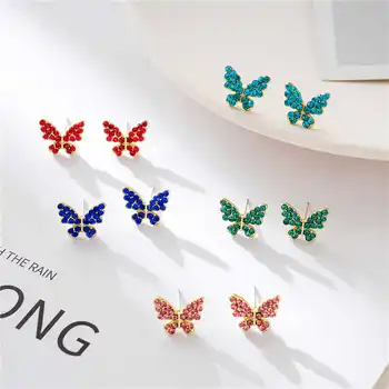Kórea Elegantné Roztomilý Motýľ Krištáľové Krídla a Perličiek Reťazca Späť Prívesok Žena Náušnice Kórea Módne Šperky
