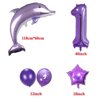 Obrie Dolphin Fóliové Balóniky Morská víla Latexový Balón 40inch Číslo Hélium Ballon Narodeninovej oslavy Výročia Dekorácie 7pcs/set
