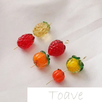 Glass glass straight hole fruit beads pineapple raspberry strawberry orange diy earpiece necklace bracelet accessories