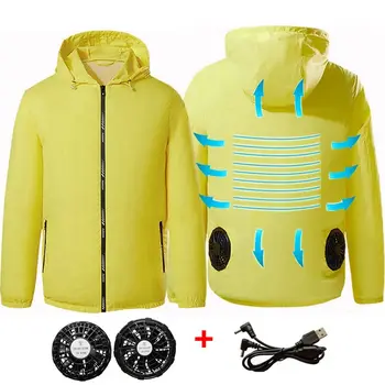 Muži Vonkajšie letné kabát USB Elektrický ventilátor chladenia Bundy mužov Klimatizácia Fan Oblečenie USB Úpal letná Bunda, kapucňa