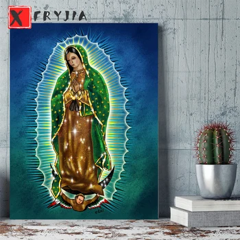 Plné Námestie Kolo Mexiko Guadalupe Panny Márie Výšivky Zelené Svetlo DIY Diamond Maľovanie Cross Stitch Lady Náboženstvo dekor