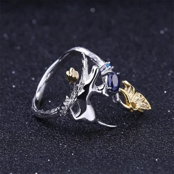 GICA GEMA 925 Striebro Prstene Pre Ženy Oválne Prírodné Blue Sapphire Drahokam, Jemné Šperky Priateľku, Darček Nezvyčajné Krúžky