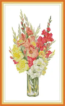 Gladioly kvety, vázy dekor maľovanie počíta tlač na plátno DMC 11CT 14CT súpravy Čínsky Cross Stitch výšivky, výšivky Sady