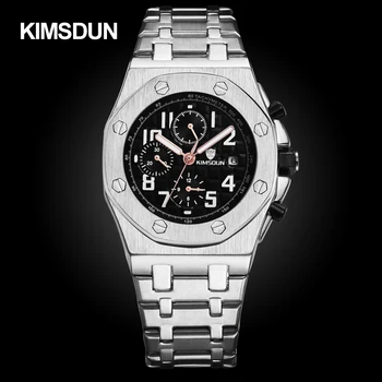 KIMSDUN pánske hodinky módne oceľový pás tri-oko vodotesný, multi-funkcia automatického mechanické hodinky pánske hodinky