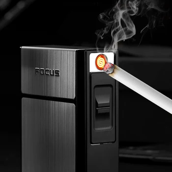 Vymeniteľné Cigariet Prípade Box Ľahšie Kovové USB Elektronické Volfrámu 20pcs Cigariet Držiteľ Tabaku Plazmové Zapaľovače Impulzné