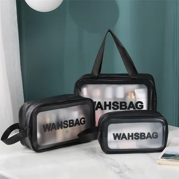 Transparentné tri-dielna sada make-up wash bag veľkú kapacitu pvc vaňa taška priesvitné matný prenosná taška dievča cestovanie taška