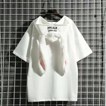 Biele Ženy Králik Ucho Tričko Pre Dievča Módneho Nadrozmerná T-Shirt Zábavné Bavlna Japonsko Harajuku Topy Lete Gotický Kawaii T Tričko