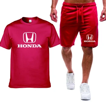 Móda ležérne pánske POLO tričko Auto HONDA Logo tlač Letné Bavlnené Kvalitné pánske POLO tričko, nohavice 2 ks oblek