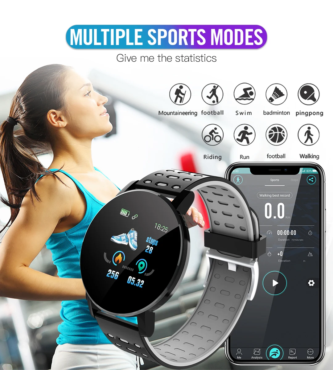 2020 119 Plus Smart Hodinky Muži Ženy Krvný Tlak Nepremokavé Športové Kolo Smartwatch Smart Hodiny Fitness Tracker Pre Android a IOS 1
