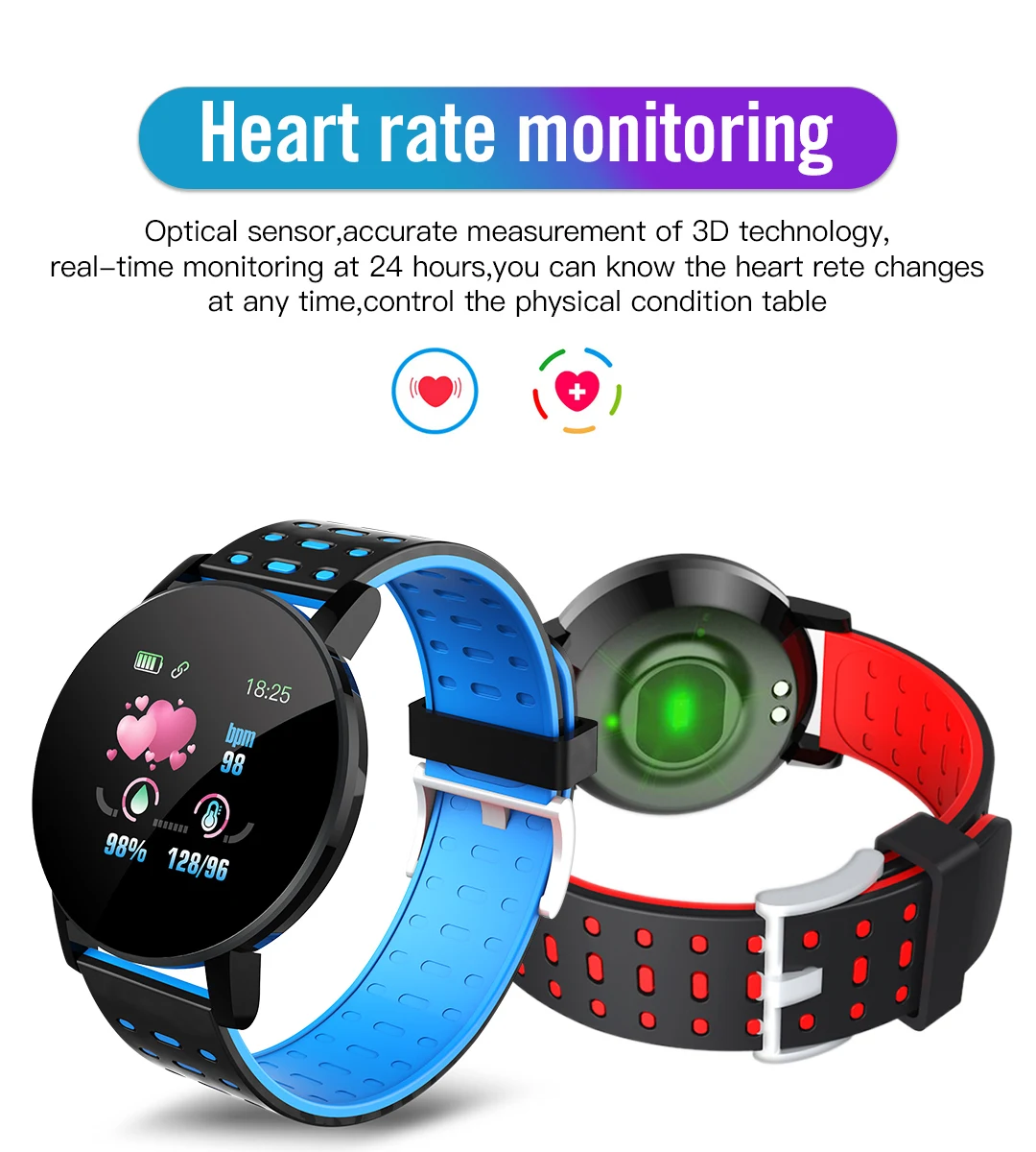 2020 119 Plus Smart Hodinky Muži Ženy Krvný Tlak Nepremokavé Športové Kolo Smartwatch Smart Hodiny Fitness Tracker Pre Android a IOS 2