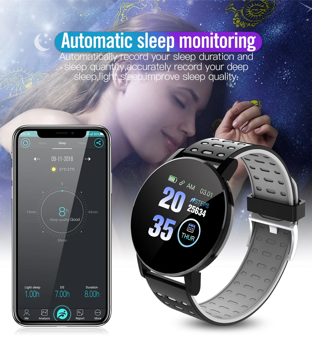 2020 119 Plus Smart Hodinky Muži Ženy Krvný Tlak Nepremokavé Športové Kolo Smartwatch Smart Hodiny Fitness Tracker Pre Android a IOS 4
