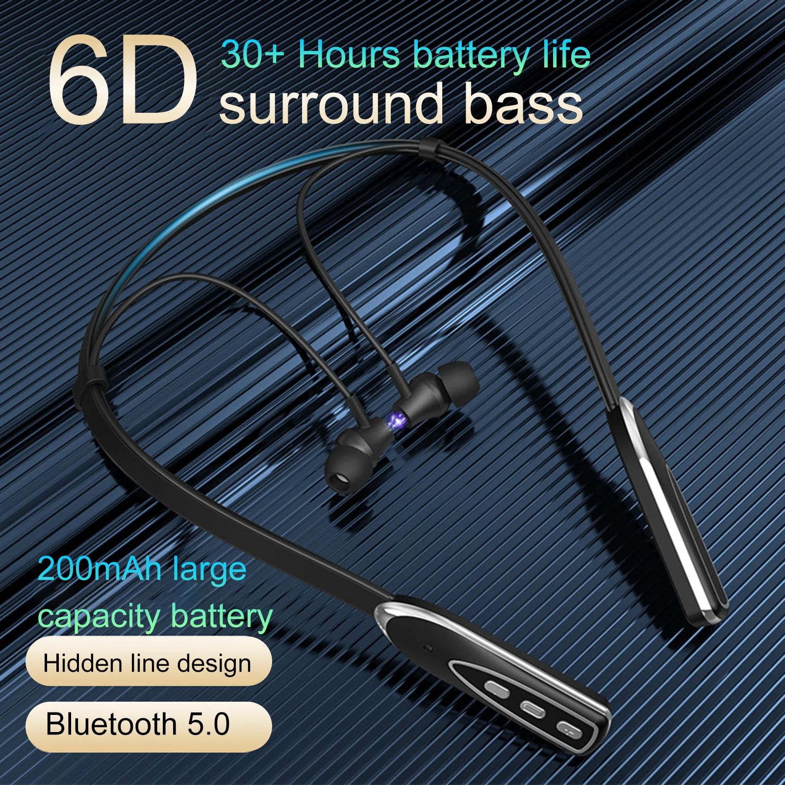 Nové 6D Bezdrôtové Bluetooth Slúchadlá 200mAh veľkú kapacitu, ABS Krku Visí Športové Stereo Headset Hluku Mic Podpora TF Kariet 1