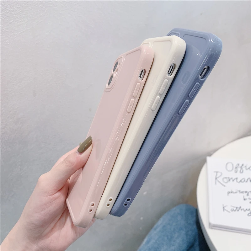 Jednoduché jednofarebné Námestie Telefón puzdro pre iPhone 12 11 Pro Max Mini X XS XR 8 7 Plus SE 2020 Candy Capa Tenké, Mäkké Silikónové Krytie 4
