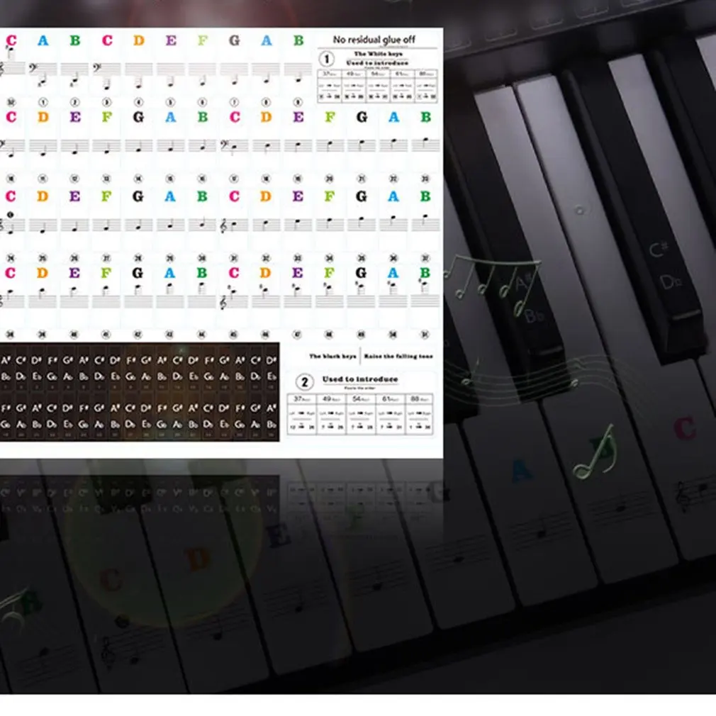 88/61/54/49 Elektronický Keyboard, Klavír Stave Transparentné Poznámka Nálepky Zápis Verzia & Noty Na Klavír Príslušenstvo 3