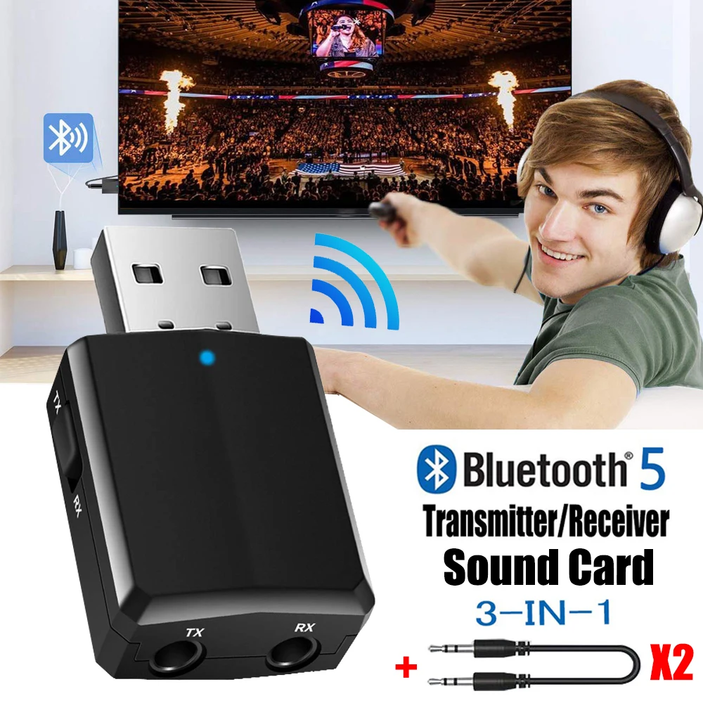 USB Bluetooth 5.0 Vysielač, Prijímač 3 v 1 EDR Dongle Adaptér 3,5 mm AUX pre TV, PC Slúchadlá Domáce Stereo Auto HIFI Audio nové 2