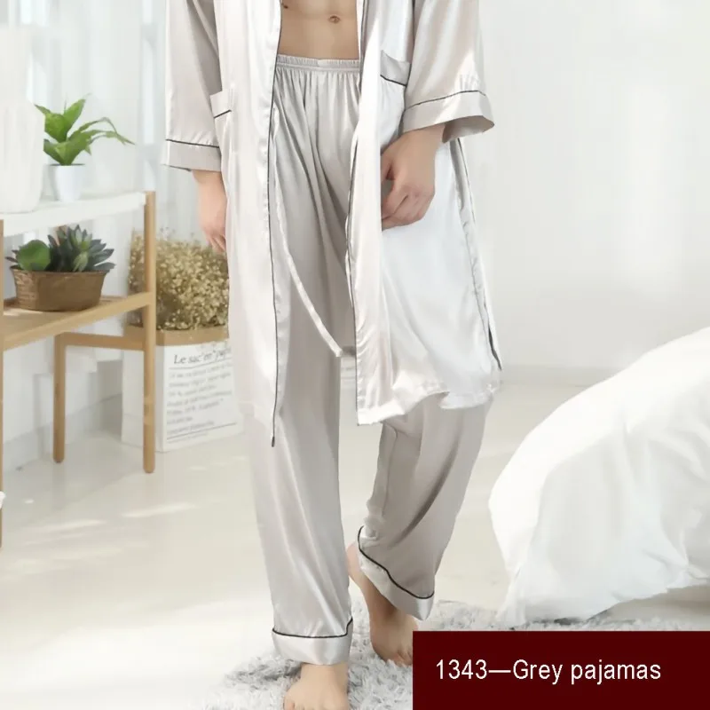 2021Silk Satin Mužov Pyžamo Sleepwear Farbou Bežné Pyžama 3