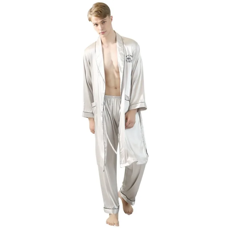 2021Silk Satin Mužov Pyžamo Sleepwear Farbou Bežné Pyžama 4