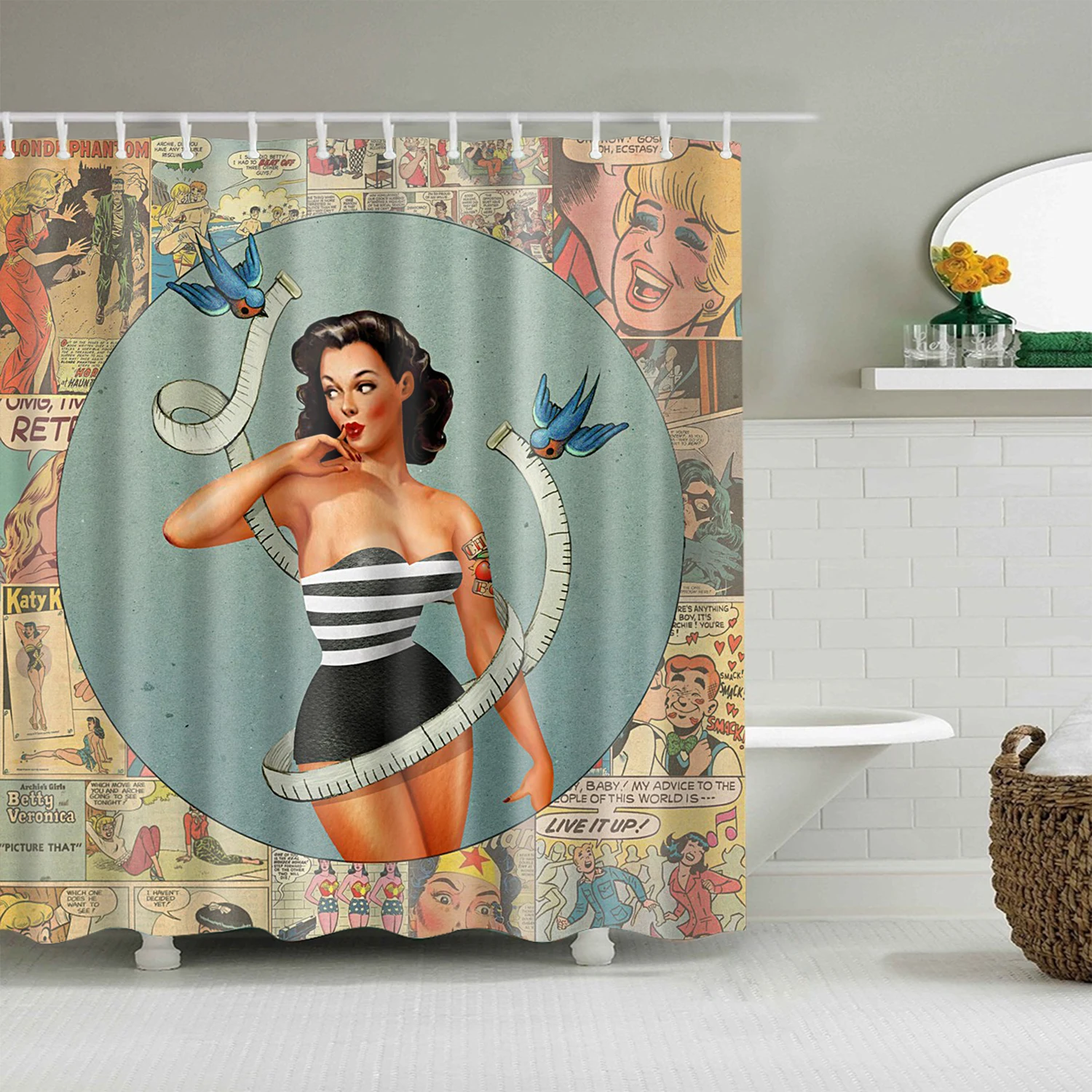 Sexy Woman Sprchový Záves Nepremokavé Polyesterové Jeden Tlač Sprchový Záves pre Kúpeľňa Dekor s 12 Háčiky cortinas de bano 0