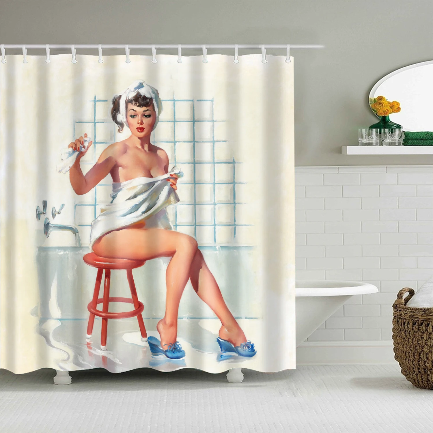 Sexy Woman Sprchový Záves Nepremokavé Polyesterové Jeden Tlač Sprchový Záves pre Kúpeľňa Dekor s 12 Háčiky cortinas de bano 3