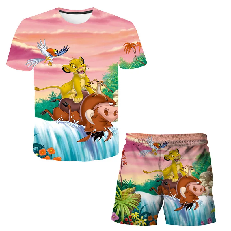 2021 Deti Šortky Nastaviť T-Shirts Nastaviť Lion King Chlapci Dievčatá Karikatúra Roztomilý Tee Vyhovovali Lete Krátky Rukáv Sady Detí Dieťa Oblečenie 3