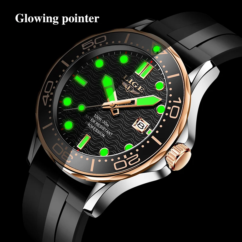 LIGE Hot Predaj Mužov Quatrz Náramkové hodinky Šport Pánske Hodinky Top Značky Luxusné Vodotesný Silikónový Hodiny Muž Relogio Masculino 2021 0