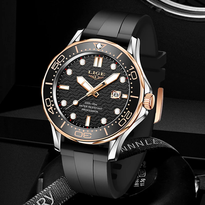 LIGE Hot Predaj Mužov Quatrz Náramkové hodinky Šport Pánske Hodinky Top Značky Luxusné Vodotesný Silikónový Hodiny Muž Relogio Masculino 2021 1