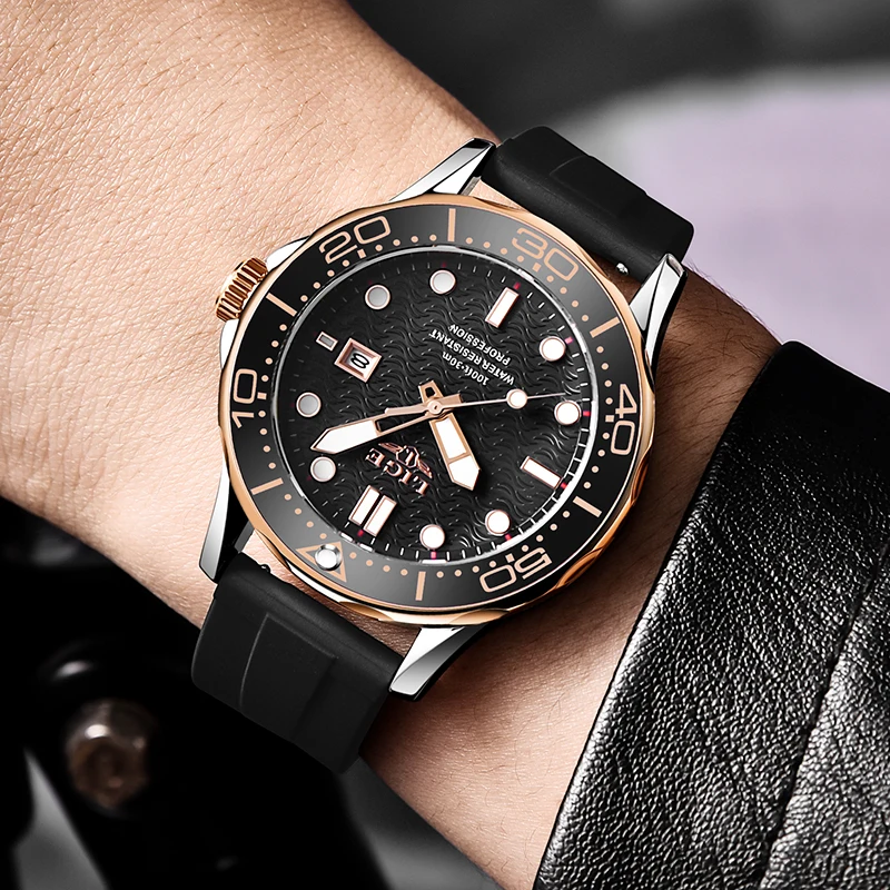 LIGE Hot Predaj Mužov Quatrz Náramkové hodinky Šport Pánske Hodinky Top Značky Luxusné Vodotesný Silikónový Hodiny Muž Relogio Masculino 2021 2