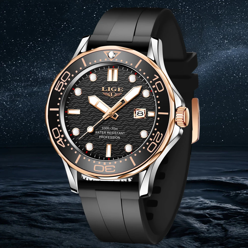 LIGE Hot Predaj Mužov Quatrz Náramkové hodinky Šport Pánske Hodinky Top Značky Luxusné Vodotesný Silikónový Hodiny Muž Relogio Masculino 2021 3