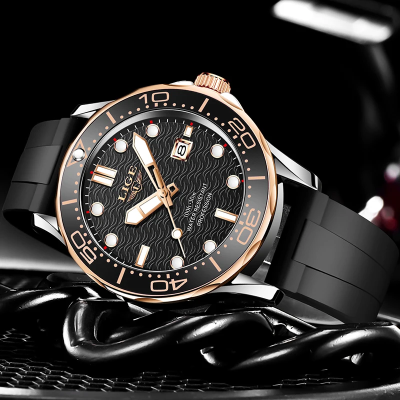 LIGE Hot Predaj Mužov Quatrz Náramkové hodinky Šport Pánske Hodinky Top Značky Luxusné Vodotesný Silikónový Hodiny Muž Relogio Masculino 2021 5