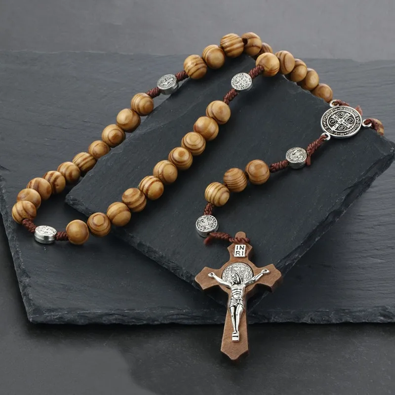 Ručné Kolo Drevené Korálky Ruženec, Náhrdelníky Cross Prívesok pre Ženy Náboženské Ježiš Šperky Matka Dary 1