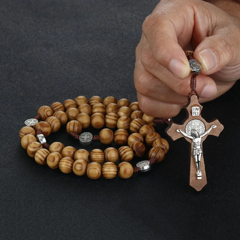 Ručné Kolo Drevené Korálky Ruženec, Náhrdelníky Cross Prívesok pre Ženy Náboženské Ježiš Šperky Matka Dary 2
