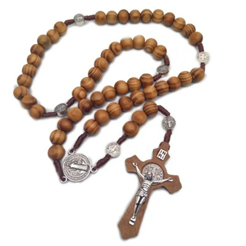 Ručné Kolo Drevené Korálky Ruženec, Náhrdelníky Cross Prívesok pre Ženy Náboženské Ježiš Šperky Matka Dary 3